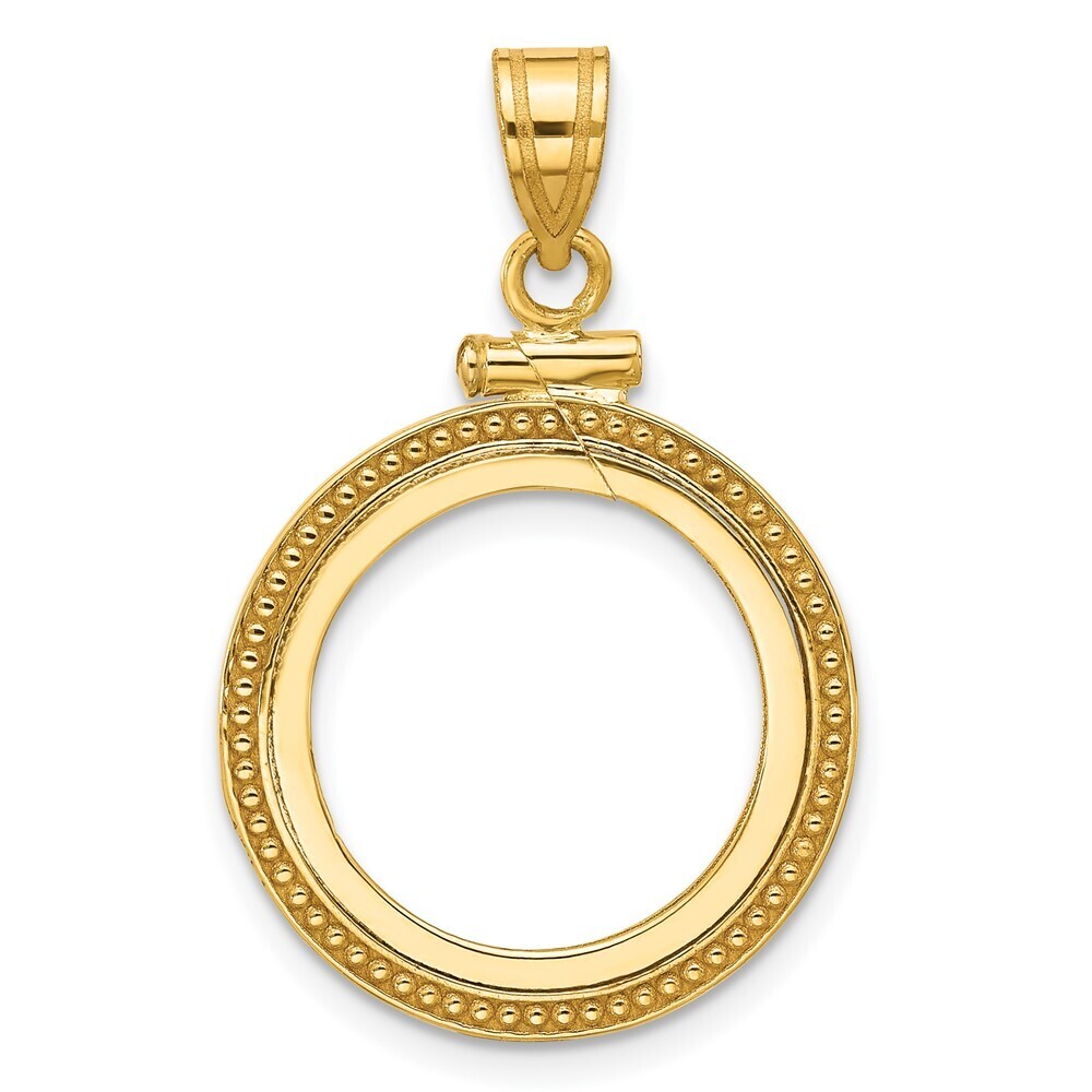14k Yellow Gold Beaded 16.5mm X 1.35mm Screw Top Coin Bezel Pendant